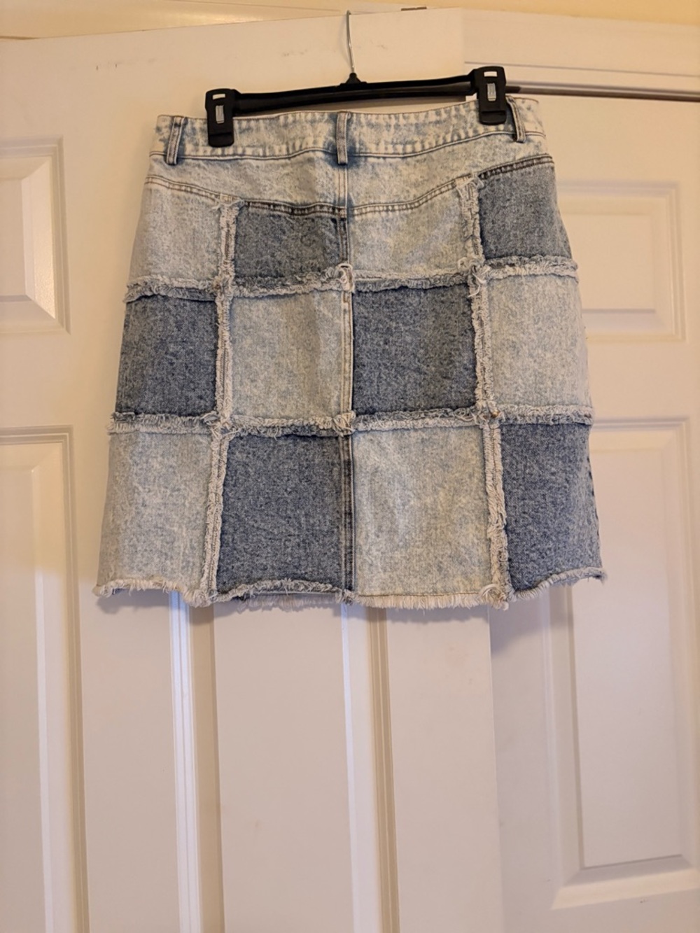 Oli & Hali Patchwork Acid Wash Denim Mini Skirt - Two-Tone Blue - Picture 3 of 5